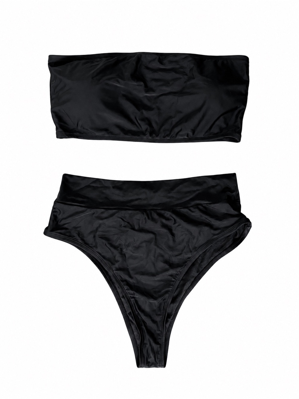 Black Bandeau Bikini Swimsuit 2-Piece High Waisted Strapless Size XL NWOT